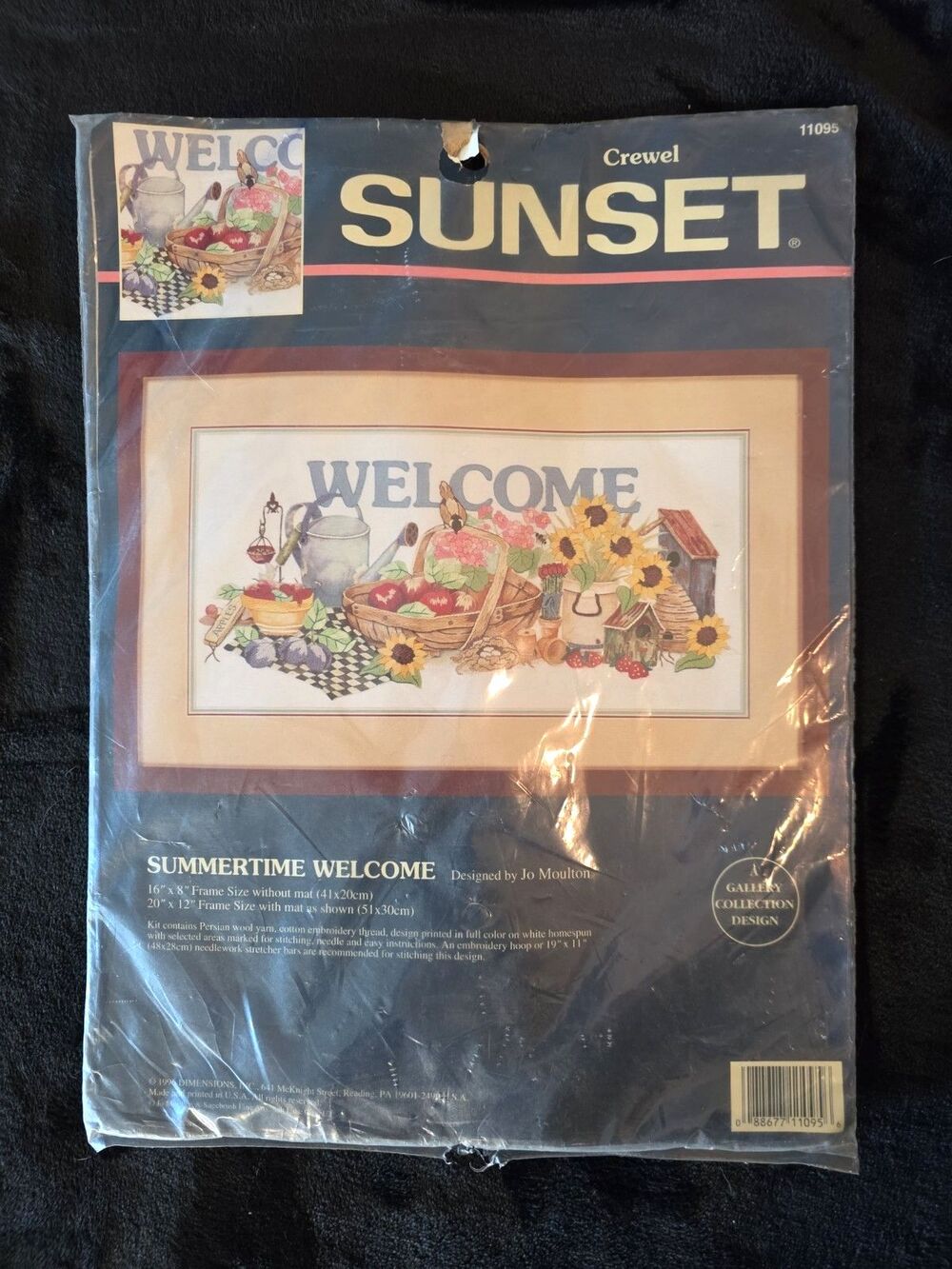 NOS Sunset - Summertime Welcome Crewel Embrodary Kit #11095 Flowers, Garden